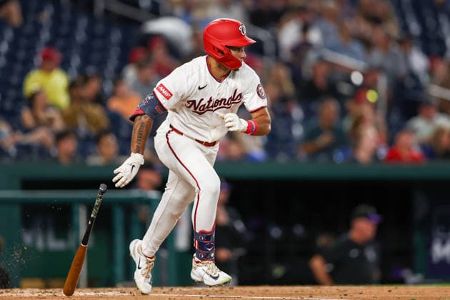 August 25, 2026, Washington D.C, District Of Columbia, United States: Washington, DC; Washington Nationals left fielder Daylen Lile (4) singles during the Major League Baseball game between the Washington Nationals and the Colorado Rockies at Nationals Park on Tuesday, August 25, 2026. The Rockies beat the Nationals 3-1. MLB, Baseball Herren, USA Colorado Rockies 3:1 Washington Nationals  - ZUMAp258 20260825_znp_p258_020 Copyright: xStevexPrakopex