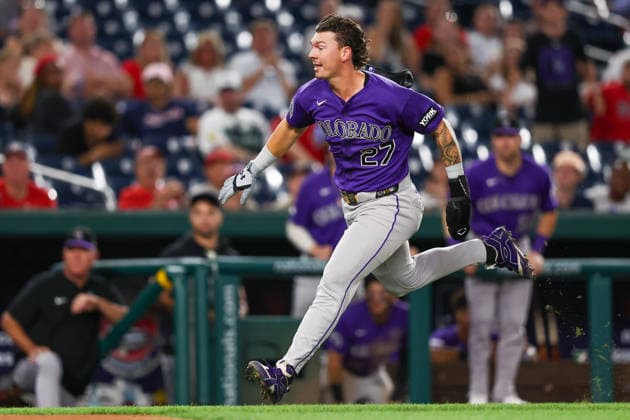 August 25, 2026, Washington D.C, District Of Columbia, United States: Washington, DC; Colorado Rockies left fielder Jordan Beck (27) runs home during the Major League Baseball game between the Washington Nationals and the Colorado Rockies at Nationals Park on Tuesday, August 25, 2026. The Rockies beat the Nationals 3-1. MLB, Baseball Herren, USA Colorado Rockies 3:1 Washington Nationals  - ZUMAp258 20260825_znp_p258_026 Copyright: xStevexPrakopex