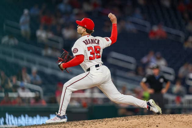 August 25, 2026, Washington D.C, District Of Columbia, United States: Washington, DC; Washington Nationals pitcher Max Kranick (35) delivers a pitch during the Major League Baseball game between the Washington Nationals and the Colorado Rockies at Nationals Park on Tuesday, August 25, 2026. The Rockies beat the Nationals 3-1. MLB, Baseball Herren, USA Colorado Rockies 3:1 Washington Nationals  - ZUMAp258 20260825_znp_p258_029 Copyright: xStevexPrakopex