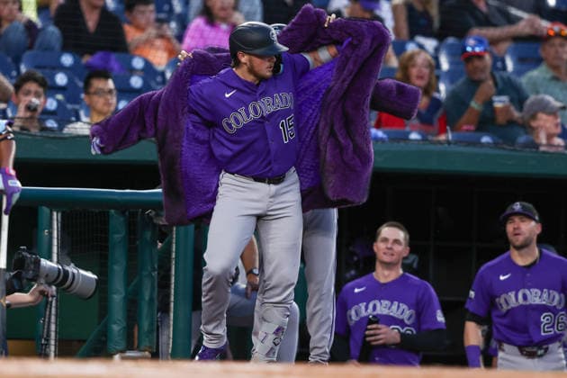 August 25, 2026, Washington D.C, District Of Columbia, United States: Washington, DC; Colorado Rockies catcher Hunter Goodman (15) celebrates his home run during the Major League Baseball game between the Washington Nationals and the Colorado Rockies at Nationals Park on Tuesday, August 25, 2026. The Rockies beat the Nationals 3-1. MLB, Baseball Herren, USA Colorado Rockies 3:1 Washington Nationals  - ZUMAp258 20260825_znp_p258_030 Copyright: xStevexPrakopex