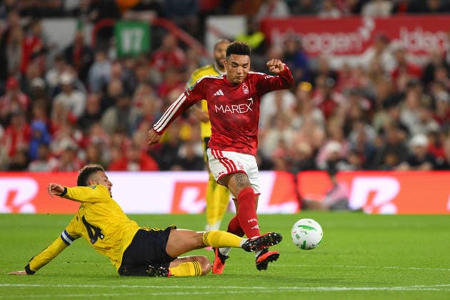 Nottingham Forest v Leeds United - Carabao Cup Second Round Ethan Ampadu of Leeds United tackles Igor Jesus of Nottingham Forest during the Carabao Cup Second Round match between Nottingham Forest and Leeds United at the City Ground in Nottingham, on August 25, 2026. Nottingham Nottinghamshire United Kingdom  Copyright: xMIxNewsx originalFilename:fletcher-nottingh260825_np0EQ.jpg