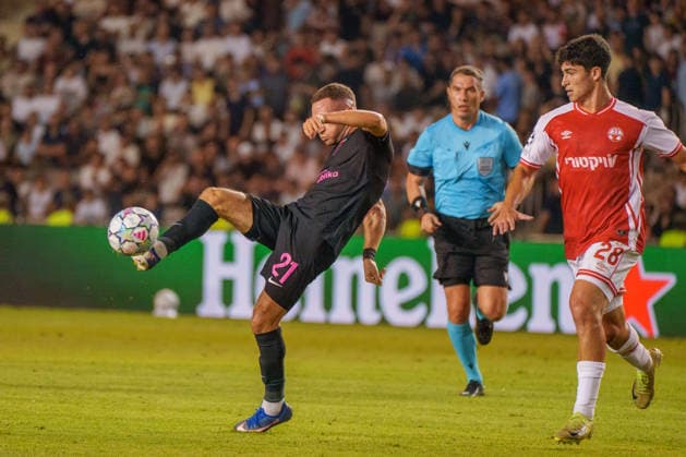 Veljko Simic seen during UEFA Champions League 26 27 4th qualifying round 2ed leg match between teams of Sabah FK and Hapoel Beer Sheva (Lukasz Germaniuk Ball Raw Images) Baku Tofiq Bahramov Stadium Azerbaijan Copyright: xLukaszxGermaniukx 250825WSZ-228