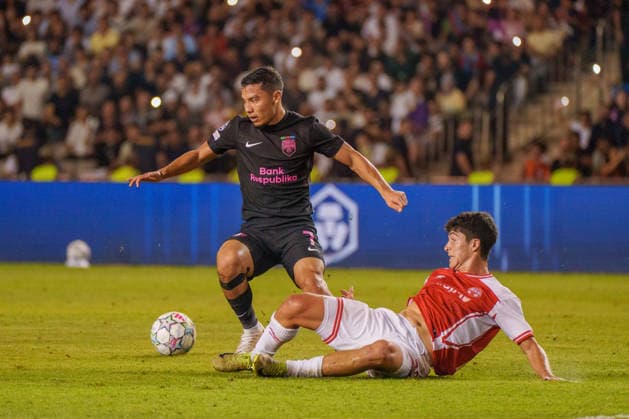 Umarali Rakhmonaliev seen during UEFA Champions League 26 27 4th qualifying round 2ed leg match between teams of Sabah FK and Hapoel Beer Sheva (Lukasz Germaniuk Ball Raw Images) Baku Tofiq Bahramov Stadium Azerbaijan Copyright: xLukaszxGermaniukx 250825WSZ-250