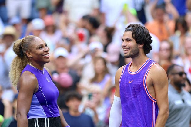 Serena Williams And Carlos Alcaraz At The US Open 2026 - NYC Tennis players Serena Williams and Carlos Alcaraz play together mixed doubles at the US Open in New York, NY on August 25, 2026. Photo by Charles Guerin ABACAPRESS.COM New York City NY United States  Copyright: xGuerinxCharles ABACAx