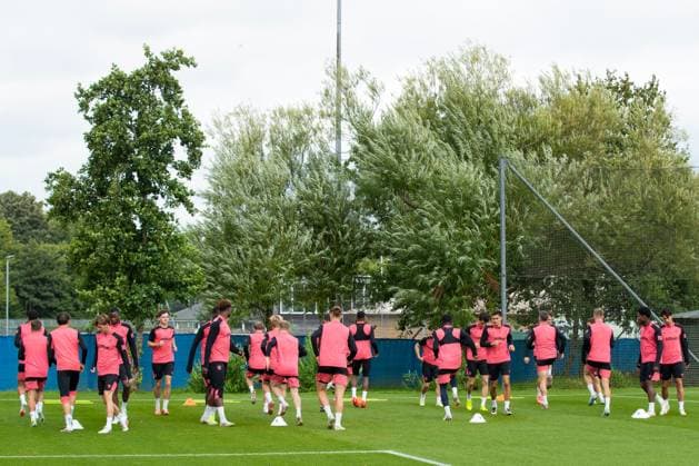 Vanja Dragojevic and his team mates training ahead of tomorrow s UEFA Conference League qualifying match against Jablonec. Rangers Training - The Rangers Training Centre, Glasgow, Lanarkshire, Scotland, UK - 26 Aug 2026Glasgow The Rangers Training Centre Lanarkshire United Kingdom  Copyright: xO Rourke RangersxFC Shutterstockx 17117524b