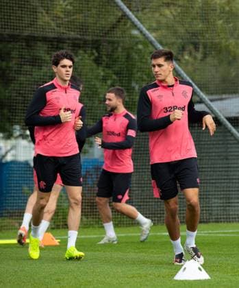 Vanja Dragojevic and his team mate Kosta Nedeljkovic training ahead of tomorrow s UEFA Conference League qualifying match against Jablonec. Rangers Training - The Rangers Training Centre, Glasgow, Lanarkshire, Scotland, UK - 26 Aug 2026Glasgow The Rangers Training Centre Lanarkshire United Kingdom  Copyright: xO Rourke RangersxFC Shutterstockx 17117524c