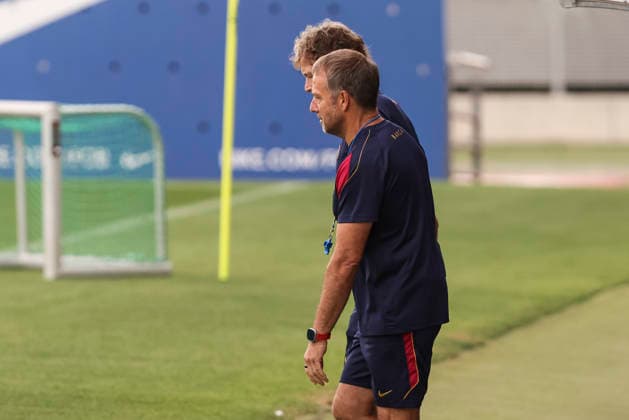 August 26, 2026, Sant Joan Despi, Barcelona, Spain: Hansi Flick, head coach, during the training day of FC Barcelona, Barca ahead the Spanish League, Laliga EA Sports, football match against Athletic Club at Ciudad Esportiva Joan Gamper on August 26, 2026 in Sant Joan Despi, Barcelona, Spain. FC Barcelona Training And press conference, PK, Pressekonferenz - LaLiga EA Sports - ZUMAa181 20260826_zaa_a181_020 Copyright: xJavierxBorregox