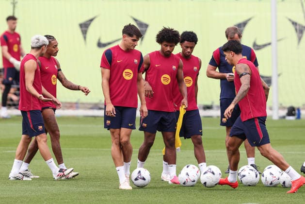 August 26, 2026, Sant Joan Despi, Barcelona, Spain: Gerard Martin, Karim Adeyemi, Alejandro Balde and Joao Cancelo during the training day of FC Barcelona, Barca ahead the Spanish League, Laliga EA Sports, football match against Athletic Club at Ciudad Esportiva Joan Gamper on August 26, 2026 in Sant Joan Despi, Barcelona, Spain. FC Barcelona Training And press conference, PK, Pressekonferenz - LaLiga EA Sports - ZUMAa181 20260826_zaa_a181_031 Copyright: xJavierxBorregox