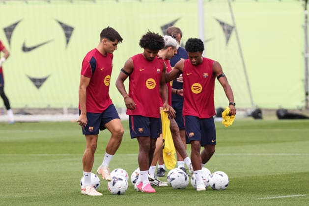 August 26, 2026, Sant Joan Despi, Barcelona, Spain: Gerard Martin, Karim Adeyemi and Alejandro Balde during the training day of FC Barcelona, Barca ahead the Spanish League, Laliga EA Sports, football match against Athletic Club at Ciudad Esportiva Joan Gamper on August 26, 2026 in Sant Joan Despi, Barcelona, Spain. FC Barcelona Training And press conference, PK, Pressekonferenz - LaLiga EA Sports - ZUMAa181 20260826_zaa_a181_032 Copyright: xJavierxBorregox