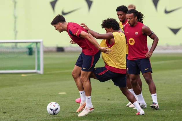 August 26, 2026, Sant Joan Despi, Barcelona, Spain: Gerard Martin, Karim Adeyemi and Jules Kounde during the training day of FC Barcelona, Barca ahead the Spanish League, Laliga EA Sports, football match against Athletic Club at Ciudad Esportiva Joan Gamper on August 26, 2026 in Sant Joan Despi, Barcelona, Spain. FC Barcelona Training And press conference, PK, Pressekonferenz - LaLiga EA Sports - ZUMAa181 20260826_zaa_a181_034 Copyright: xJavierxBorregox