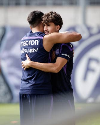SOCCER - UEFA ECL, A.Wien vs Braga VIENNA,AUSTRIA,26.AUG.26 - SOCCER - UEFA Conference League, play-off, Austria Wien vs Sporting Braga, preview, training A.Wien. Image shows Manprit Sarkaria and Sanel Saljic (A.Wien).  GEPAxpictures xArminxRauthner