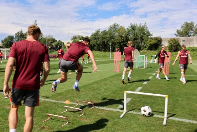 SOCCER - UEFA EL, RBS vs Mjaellby SALZBURG,AUSTRIA,26.AUG.26 - SOCCER - UEFA Europa League, play-off, Red Bull Salzburg vs Mjaellby AIF, preview, training RBS. Image shows a feature of players of RBS.  GEPAxpictures xMathiasxMandl