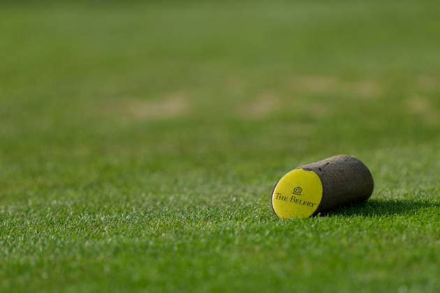 SUTTON COLDFIELD, ENGLAND - AUG 26: A Belfry Tee box marker during the Pro-Am at the 2026 Husqvarna British Masters at The Belfry, Sutton Coalfield on August 26, 2026 in Warwickshire, England The 2026 Husqvarna British Masters