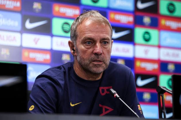 August 26, 2026, Sant Joan Despi, Barcelona, Spain: Hansi Flick, head coach of FC Barcelona, Barca attends his press conference, PK, Pressekonferenz during the training day of FC Barcelona ahead the Spanish League, LaLiga EA Sports, football match against Athletic Club at Ciudad Esportiva Joan Gamper on August 26, 2026 in Sant Joan Despi, Barcelona, Spain. FC Barcelona Training And Press Conference - LaLiga EA Sports  - ZUMAa181 20260826_zaa_a181_045 Copyright: xJavierxBorregox