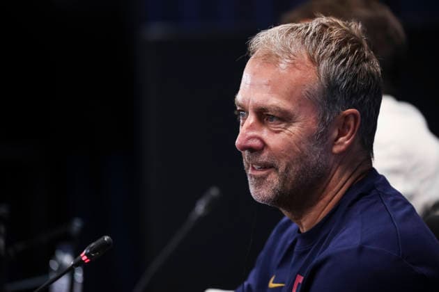 August 26, 2026, Sant Joan Despi, Barcelona, Spain: Hansi Flick, head coach of FC Barcelona, Barca attends his press conference, PK, Pressekonferenz during the training day of FC Barcelona ahead the Spanish League, LaLiga EA Sports, football match against Athletic Club at Ciudad Esportiva Joan Gamper on August 26, 2026 in Sant Joan Despi, Barcelona, Spain. FC Barcelona Training And Press Conference - LaLiga EA Sports  - ZUMAa181 20260826_zaa_a181_047 Copyright: xJavierxBorregox