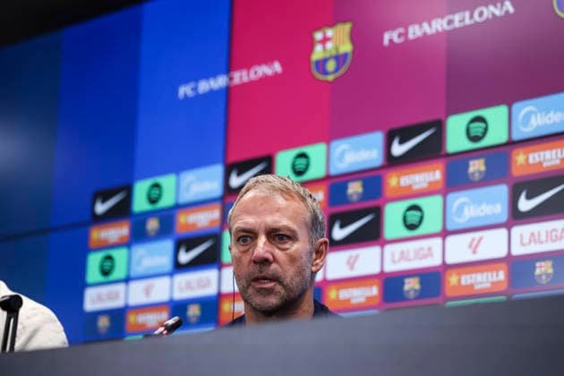 August 26, 2026, Sant Joan Despi, Barcelona, Spain: Hansi Flick, head coach of FC Barcelona, Barca attends his press conference, PK, Pressekonferenz during the training day of FC Barcelona ahead the Spanish League, LaLiga EA Sports, football match against Athletic Club at Ciudad Esportiva Joan Gamper on August 26, 2026 in Sant Joan Despi, Barcelona, Spain. FC Barcelona Training And Press Conference - LaLiga EA Sports  - ZUMAa181 20260826_zaa_a181_053 Copyright: xJavierxBorregox