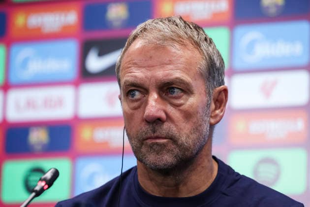 August 26, 2026, Sant Joan Despi, Barcelona, Spain: Hansi Flick, head coach of FC Barcelona, Barca attends his press conference, PK, Pressekonferenz during the training day of FC Barcelona ahead the Spanish League, LaLiga EA Sports, football match against Athletic Club at Ciudad Esportiva Joan Gamper on August 26, 2026 in Sant Joan Despi, Barcelona, Spain. FC Barcelona Training And Press Conference - LaLiga EA Sports  - ZUMAa181 20260826_zaa_a181_054 Copyright: xJavierxBorregox
