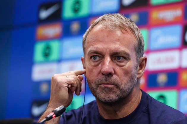 August 26, 2026, Sant Joan Despi, Barcelona, Spain: Hansi Flick, head coach of FC Barcelona, Barca attends his press conference, PK, Pressekonferenz during the training day of FC Barcelona ahead the Spanish League, LaLiga EA Sports, football match against Athletic Club at Ciudad Esportiva Joan Gamper on August 26, 2026 in Sant Joan Despi, Barcelona, Spain. FC Barcelona Training And Press Conference - LaLiga EA Sports  - ZUMAa181 20260826_zaa_a181_057 Copyright: xJavierxBorregox