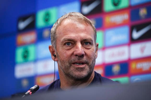 August 26, 2026, Sant Joan Despi, Barcelona, Spain: Hansi Flick, head coach of FC Barcelona, Barca attends his press conference, PK, Pressekonferenz during the training day of FC Barcelona ahead the Spanish League, LaLiga EA Sports, football match against Athletic Club at Ciudad Esportiva Joan Gamper on August 26, 2026 in Sant Joan Despi, Barcelona, Spain. FC Barcelona Training And Press Conference - LaLiga EA Sports  - ZUMAa181 20260826_zaa_a181_058 Copyright: xJavierxBorregox