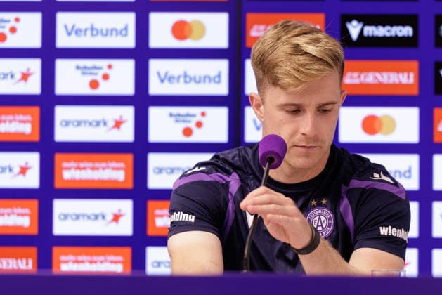 SOCCER - UEFA ECL, A.Wien vs Braga VIENNA,AUSTRIA,26.AUG.26 - SOCCER - UEFA Conference League, play-off, Austria Wien vs Sporting Braga, preview, press conference, PK, Pressekonferenz A.Wien. Image shows Johannes Eggestein (A.Wien).  GEPAxpictures xArminxRauthner