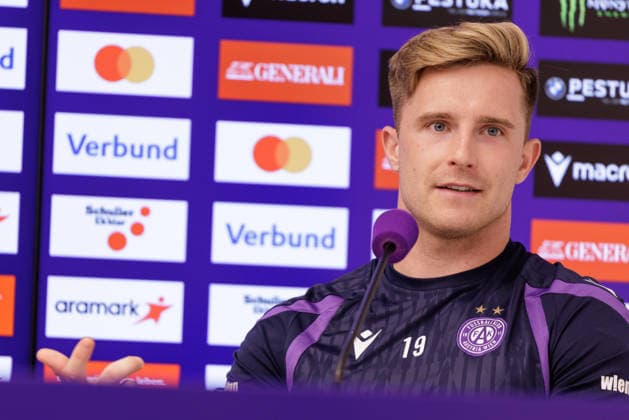 SOCCER - UEFA ECL, A.Wien vs Braga VIENNA,AUSTRIA,26.AUG.26 - SOCCER - UEFA Conference League, play-off, Austria Wien vs Sporting Braga, preview, press conference, PK, Pressekonferenz A.Wien. Image shows Johannes Eggestein (A.Wien).  GEPAxpictures xArminxRauthner