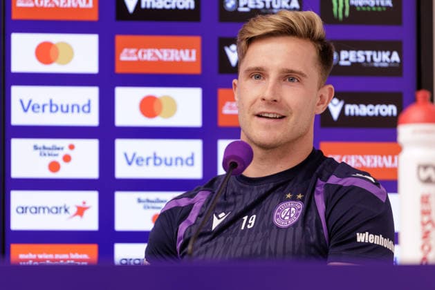 SOCCER - UEFA ECL, A.Wien vs Braga VIENNA,AUSTRIA,26.AUG.26 - SOCCER - UEFA Conference League, play-off, Austria Wien vs Sporting Braga, preview, press conference, PK, Pressekonferenz A.Wien. Image shows Johannes Eggestein (A.Wien).  GEPAxpictures xArminxRauthner
