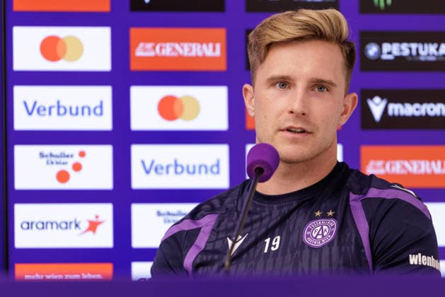 SOCCER - UEFA ECL, A.Wien vs Braga VIENNA,AUSTRIA,26.AUG.26 - SOCCER - UEFA Conference League, play-off, Austria Wien vs Sporting Braga, preview, press conference, PK, Pressekonferenz A.Wien. Image shows Johannes Eggestein (A.Wien).  GEPAxpictures xArminxRauthner