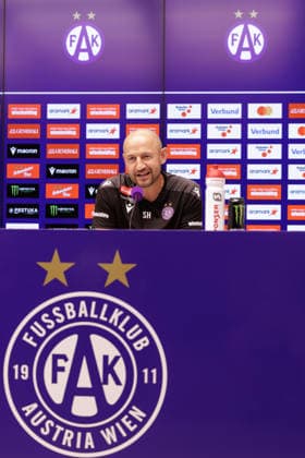 SOCCER - UEFA ECL, A.Wien vs Braga VIENNA,AUSTRIA,26.AUG.26 - SOCCER - UEFA Conference League, play-off, Austria Wien vs Sporting Braga, preview, press conference, PK, Pressekonferenz A.Wien. Image shows head coach Stephan Helm (A.Wien).  GEPAxpictures xArminxRauthner