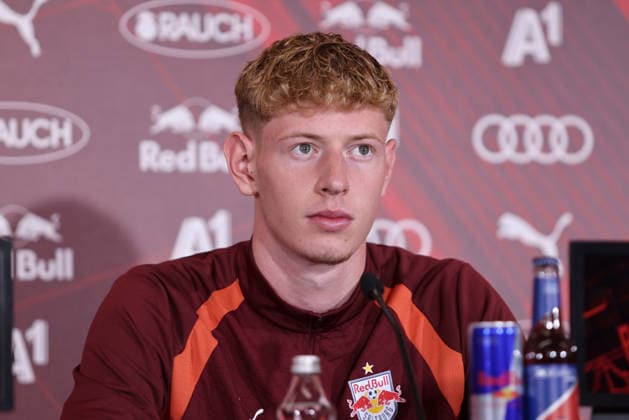 SOCCER - UEFA EL, RBS vs Mjaellby SALZBURG,AUSTRIA,26.AUG.26 - SOCCER - UEFA Europa League, play-off, Red Bull Salzburg vs Mjaellby AIF, preview, press conference, PK, Pressekonferenz RBS. Image shows Valentin Sulzbacher (RBS).  GEPAxpictures xMathiasxMandl