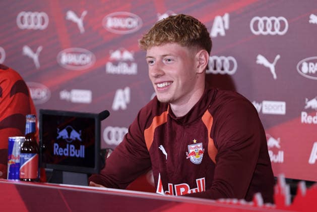 SOCCER - UEFA EL, RBS vs Mjaellby SALZBURG,AUSTRIA,26.AUG.26 - SOCCER - UEFA Europa League, play-off, Red Bull Salzburg vs Mjaellby AIF, preview, press conference, PK, Pressekonferenz RBS. Image shows Valentin Sulzbacher (RBS).  GEPAxpictures xMathiasxMandl