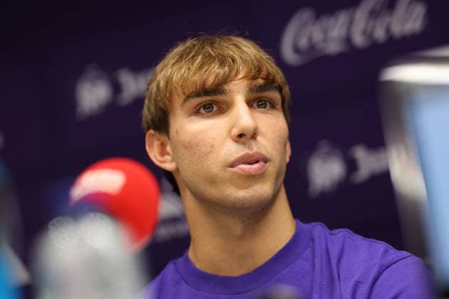 Anderlecht s Mihajlo Cvetkovic pictured at a press conference, PK, Pressekonferenz of Belgian soccer team RSC Anderlecht, Wednesday 26 August 2026 in Brussels, in preparations of the return leg of the play-off round for the UEFA Europa League phase, against Kazakh Kairat Almaty. VIRGINIExLEFOUR  x0864902289stx