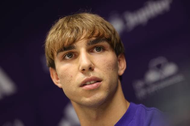 Anderlecht s Mihajlo Cvetkovic pictured at a press conference, PK, Pressekonferenz of Belgian soccer team RSC Anderlecht, Wednesday 26 August 2026 in Brussels, in preparations of the return leg of the play-off round for the UEFA Europa League phase, against Kazakh Kairat Almaty. VIRGINIExLEFOUR  x0864902298stx