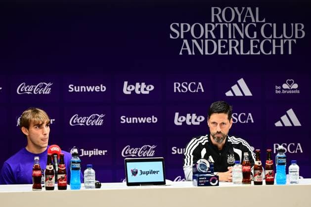 RSC Anderlecht v Kairat Almaty - UEFA Europa League Media Activities 26 08 2026 ANDERLECHT, BELGIUM - AUGUST 26 : Cvetkovic Mihajlo forward of RSC Anderlecht and Bruno Vitor head coach of RSC Anderlecht speaking with the media during a pre-match press conference, PK, Pressekonferenz ahead of the UEFA Europa League 2026 27 play-off round second leg between RSC Anderlecht and Kairat Almaty on August 26, 2026 in Anderlecht, Belgium, 26 08 2026 Anderlecht Belgium  Copyright: xPeterxDexVoechtx