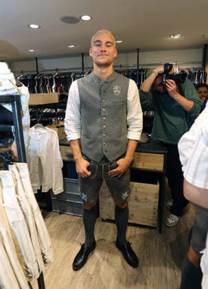 Soccer, Men s, Oktoberfest Outfits, 2026–2027 Season, TSV 1860 Munich, Angermaier Traditional Attire, Lasse Fassmann of TSV 1860 Munich in Traditional Attire, Lederhosen