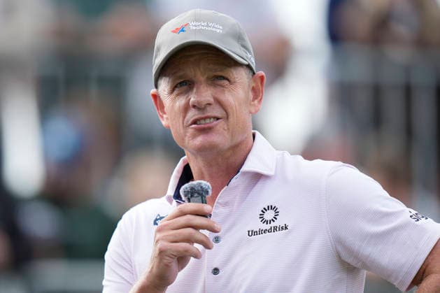 SUTTON COLDFIELD, ENGLAND - AUG 26: Luke Donald (ENG) speaks to TV before the Pro-Am at the 2026 Husqvarna British Masters at The Belfry, Sutton Coalfield on August 26, 2026 in Warwickshire, England The 2026 Husqvarna British Masters