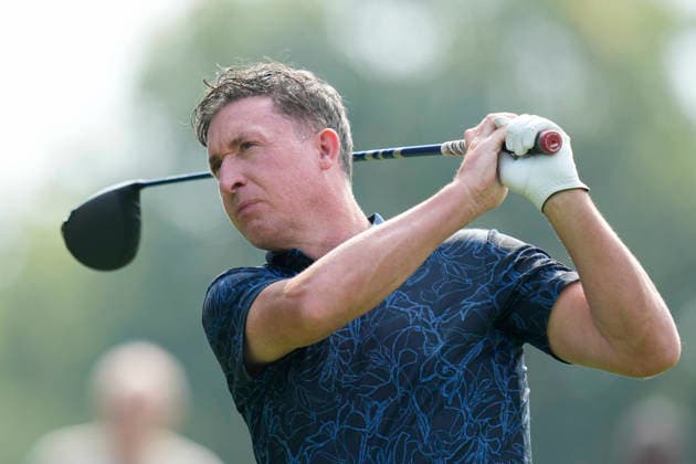 SUTTON COLDFIELD, ENGLAND - AUG 26: Fromer Liverpool and England striker Robbie Fowler plays from the 2nd tee during the Pro-Am at the 2026 Husqvarna British Masters at The Belfry, Sutton Coalfield on August 26, 2026 in Warwickshire, England The 2026 Husqvarna British Masters
