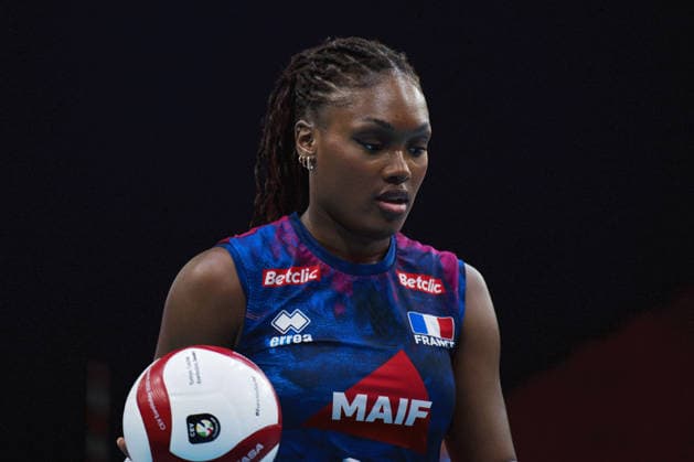 August 26, 2026: Brooklyn Eva Elouga of France during the CEV EuroVolley 2026 group stage volleyball match between France and Italy on August 26, 2026 in Gothenburg. Photo by Mathias Bergeld. BILDBYRAN code MB MB1407 volleyball CEV EuroVolley 2026 women s volleyball European Championship France Italy Day 6 women s team France Italy  Copyright: MATHIASxBERGELD BB260826MB018