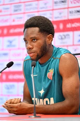 press conference, PK, Pressekonferenz AS Monaco - Monaco Stanis Idumbo attends a press conference of AS Monaco Football Club before the Europa League Conference match against Polish team Gornik Zabrze taken place in Stade Louis II on August 27, in AS Monaco training center in La Turbie, France on August 26, 2026. Photo by Laurent Coust ABACAPRESS.COM LA TURBIE Monaco  Copyright: xCoustxLaurent ABACAx