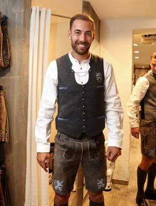 Soccer, Men s, Oktoberfest Outfits, 2026–2027 Season, TSV 1860 Munich, Traditional Attire by Angermaier; Michael Eberwein of TSV 1860 Munich standing in traditional attire, wearing lederhosen