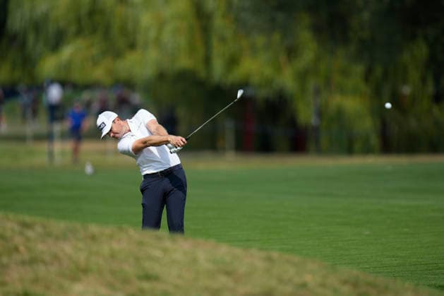 SUTTON COLDFIELD, ENGLAND - AUG 26: Joel Girrbach (CHE) plays from the eighth fairway during the Pro-Am at the 2026 Husqvarna British Masters at The Belfry, Sutton Coalfield on August 26, 2026 in Warwickshire, England The 2026 Husqvarna British Masters
