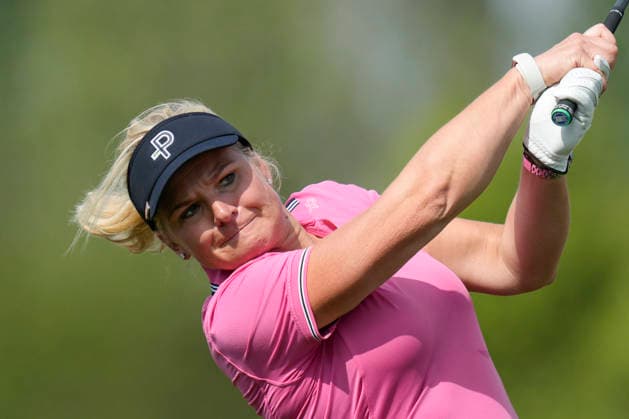 SUTTON COLDFIELD, ENGLAND - AUG 26: Swedish long drive golfer Sandra Carlborg plays from the fourth tee during the Pro-Am at the 2026 Husqvarna British Masters at The Belfry, Sutton Coalfield on August 26, 2026 in Warwickshire, England The 2026 Husqvarna British Masters