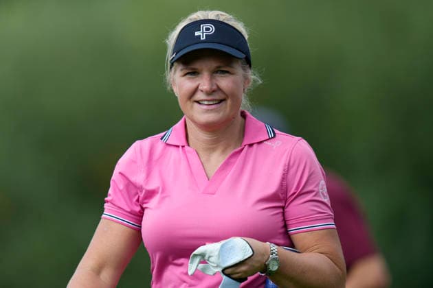 SUTTON COLDFIELD, ENGLAND - AUG 26: Swedish long drive golfer Sandra Carlborg walks to the 5th tee during the Pro-Am at the 2026 Husqvarna British Masters at The Belfry, Sutton Coalfield on August 26, 2026 in Warwickshire, England The 2026 Husqvarna British Masters