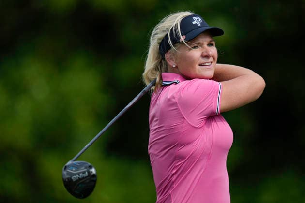 SUTTON COLDFIELD, ENGLAND - AUG 26: Swedish long drive golfer Sandra Carlborg plays from the 5th tee during the Pro-Am at the 2026 Husqvarna British Masters at The Belfry, Sutton Coalfield on August 26, 2026 in Warwickshire, England The 2026 Husqvarna British Masters