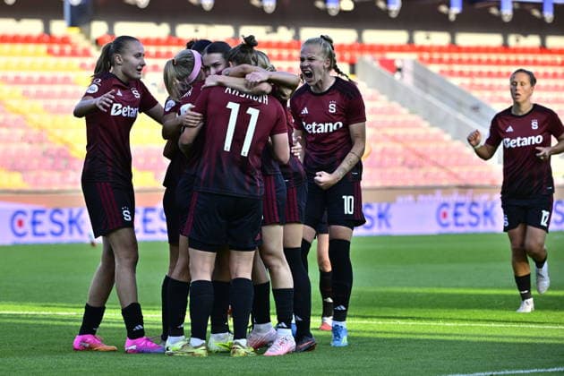 AC Sparta Praha players celebrate a goal during the UEFA Women s Champions League, third qualifying round, opening match: AC Sparta Praha vs Servette FC Geneva, in Prague, Czech Republic, on August 26, 202 (CTKxPhoto VitxSimanek) CTKPhotoP2026082606417  CTKPhotoP2026082606417