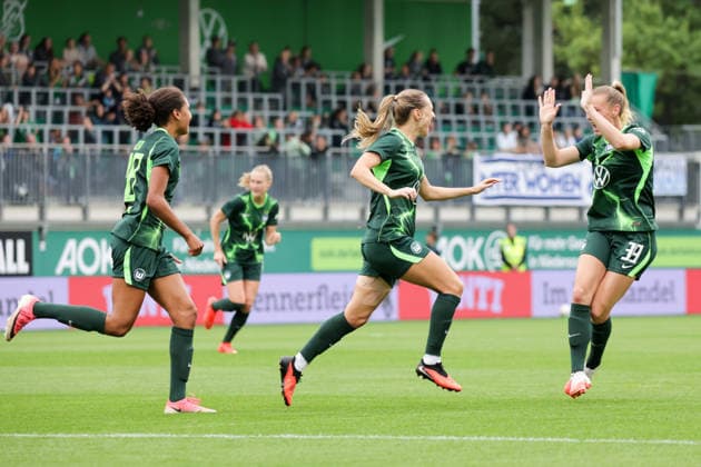 August 26, 2026, xgrfx, Soccer, UEFA WCL Qualifying Round 3, VfL Wolfsburg vs. Inter Milan, Goal, Lara Prasnikar scores to make it 1-0 for VfL Wolfsburg, Wolfsburg