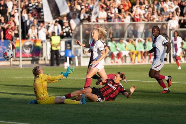 August 26, 2026, xhfmx, Soccer, UEFA Women s Champions League Qualifying Round 3, Eintracht Frankfurt Women vs. Paris Saint-Germain Women, Larissa Mühlhaus (Eintracht Frankfurt) scores the 1-0 goal against Paris, Goal, Cheers, Celebration, Frankfurt
