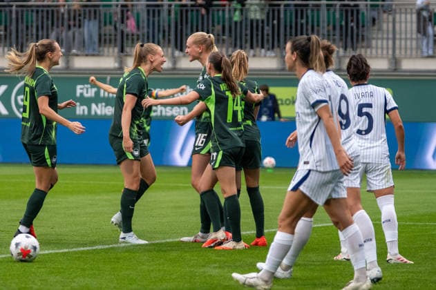 Germany, Soccer, UEFA, Women s Champions League, Qualifying, Round 3, First Leg 2026–2027: VfL Wolfsburg vs. FC Internazionale Milano on August 26 at the AOK Stadium in Wolfsburg; Goal: 2–0 by Camilla Küver (VfL Wolfsburg), 16; Celebration, Joy, Goal Celebration, Emotions Copyright: xSvenxHeidmannx