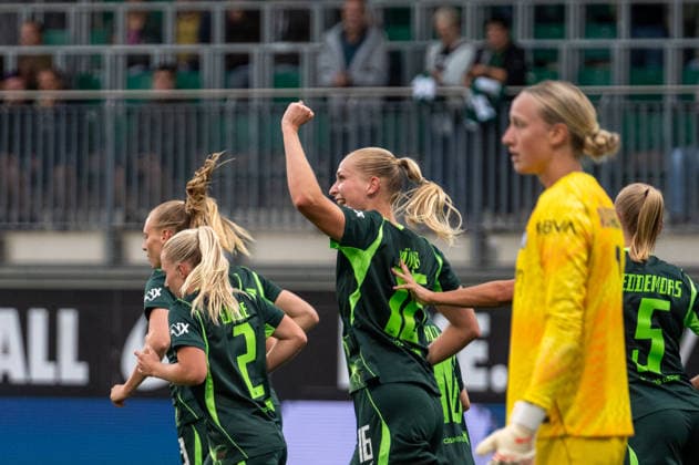 Germany, Soccer, UEFA, Women s Champions League, Qualifying, Round 3, First Leg 2026–2027: VfL Wolfsburg vs. FC Internazionale Milano on August 26 at the AOK Stadium in Wolfsburg; Goal: 2–0 by Camilla Küver (VfL Wolfsburg), 16; Celebration, Joy, Goal Celebration, Emotions Copyright: xSvenxHeidmannx