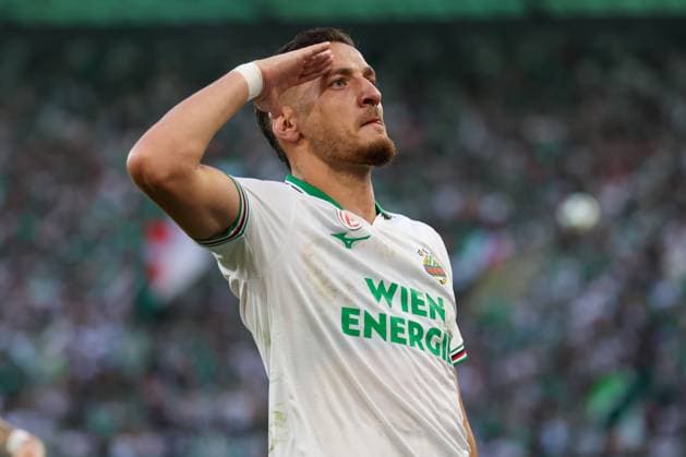 26.August.2026 - SOCCER - 2026 27 UEFA Conference League Play-offs, 2nd Leg, SK Rapid Wien vs Heart of Midlothian FC Ercan Kara (Rapid Wien) celebrates his team s first goal VIENNA VIENNA, AUSTRIA Allianz Stadion SK Rapid Wien Allianz Stadion AUSTRIA Copyright: xYigitxOermex xPsxImagesxYigitxOermex xPsxImagesx