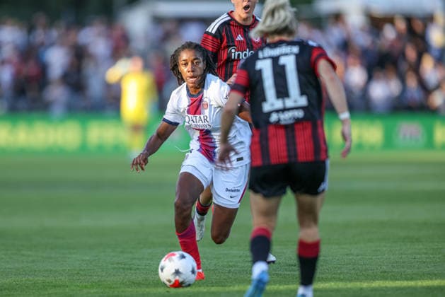 GER, Frankfurt, Eintracht Frankfurt vs. Paris Saint-Germain, UEFA Women s Champions League, Soccer, UEFA, 2026–2027 Season, Stadion am Brentanobad, 3rd Qualifying Round, First Leg in the Photo: Joe Echegini, Paris Saint-Germain Women 6. DFB and DFL regulations prohibit any use of photographs as image sequences and or quasi-video, August 26, 2026 Copyright: HMBxMedia HendrikxHamelau